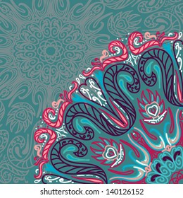 Vector background with round ethnic patterns hand drawn in bright colors