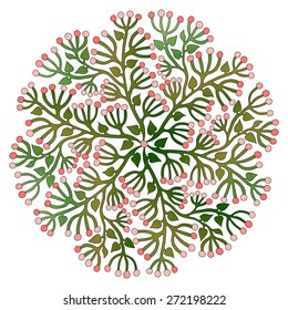 Vector background with a round  hand drawn floral delicate ornament. Perfect for greetings, invitations, save the date, wedding card, announcement, manufacture wrapping paper, textile,  web design.