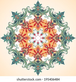 Vector background with a round ornament. Beautiful floral oriental pattern in vintage style. 