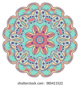 Vector background with a round ornament. Mandala. Beautiful floral oriental pattern in vintage style. Vector illustration