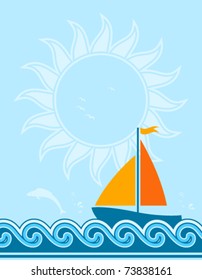 vector background with sailboat floating on sea
