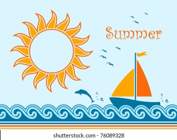 vector background with sailboat floating on sea
