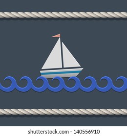 Vector background with sailboat and nautical rope