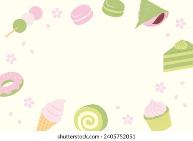 vector background with Sakura and Matcha sweets for banners, cards, flyers, social media wallpapers, etc.