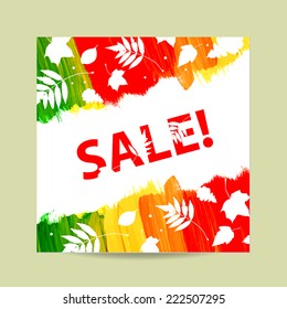 Vector background. SALE. Bright acrylic brush strokes. Template for card. Autumn. Place for text. 