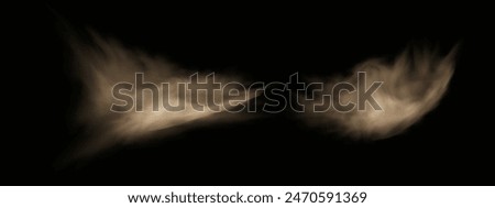 Vector background of a sand explosion with dirt and cloud smoke. Brown sandstorm splash and  dirty ground with a textured wind effect.Yellow flying particles and stone.