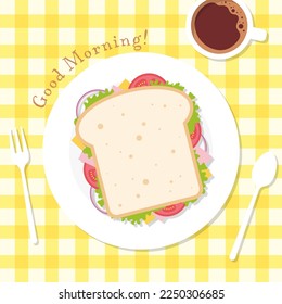 vector background with a sandwich, coffee on a table for banners, cards, flyers, social media wallpapers, etc.