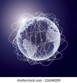 Vector background of satellites on globe.