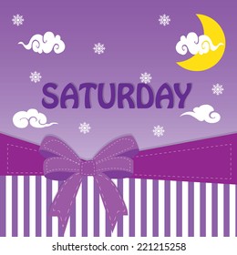 Vector  background saturday with, the moon , ribbon , snowflake and the Cloud