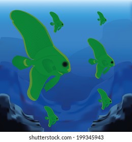 Vector Background Scene With A Group Of Fishes 