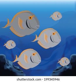 Vector Background Scene With A Group Of Fishes 