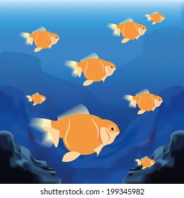 Vector Background Scene With A Group Of Fishes 