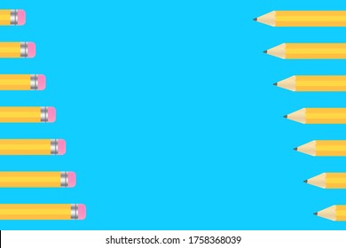 Vector background from school pencils. Realistic illustrated drawing of study supplies.