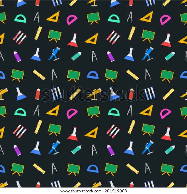 Vector background for school.
Seamless vector pattern with school supplies on black
background.