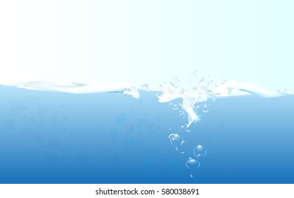 Vector background sea water with bubbles. Cartoon style.