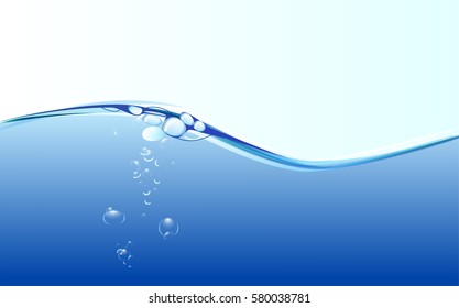 Vector background sea water with bubbles. Cartoon style.