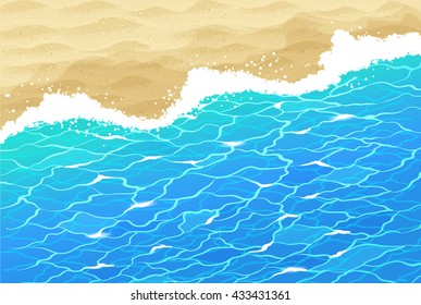 Vector background with sea, water ripple and beach sand.