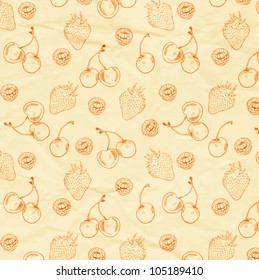 Vector Background, seamless berry ornament, old paper texture