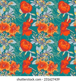 vector background Seamless floral background with peonies