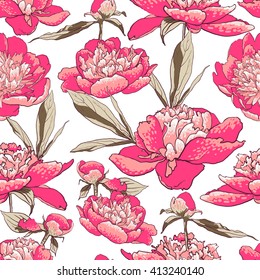 vector background Seamless floral background with peonies 