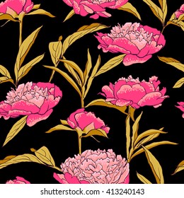 vector background Seamless floral background with peonies 