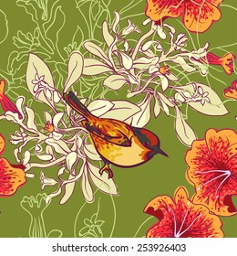 vector background Seamless floral background with petunia