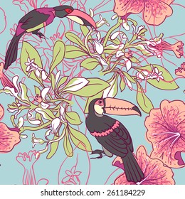 vector background Seamless floral background with petunia