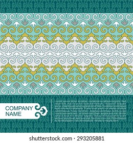 Vector background with seamless oriental ornamental border and place for your text. Indian, Arabic, Islam motifs. Business, greeting or invitation card template. Label element for title