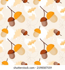 vector background seamless pattern of acorn pattern  and dry leaves in autumn  Suitable for printing book covers, fabric patterns or gift wrap.