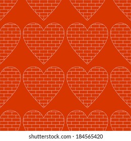 vector background,  seamless pattern with brick wall hearts, geometric design, vector illustration