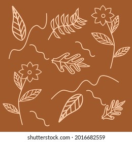vector background seamless pattern brown color.  Illustration of leaves and flower plants