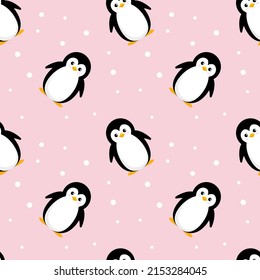 vector background seamless pattern of cute penguins flat style on pink background , vector illustration