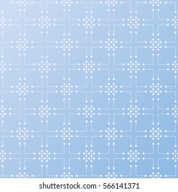 Vector background with seamless pattern decorated with lines and dots in blue color. Modern design template 