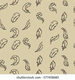 Vector background seamless pattern with different isolated feathers silhouettes. Endless texture can be used for wallpaper, web page, surface, textile, wrapping, print