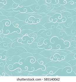 Vector Background Seamless Pattern Doodle Cloud In The Sky Lined With Curved Lines