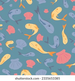 Vector background Seamless Pattern Fish And shell.