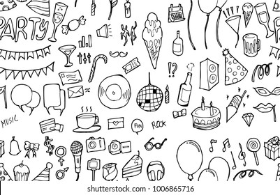 Vector Background Seamless pattern with hand drawn Party doodle