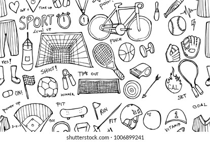 Vector Background Seamless pattern with hand drawn Sport doodle
