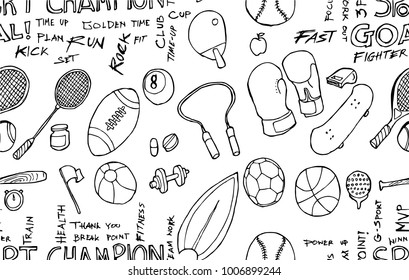 Vector Background Seamless pattern with hand drawn Sport doodle