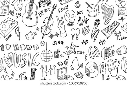 Vector Background Seamless pattern with hand drawn Music doodle