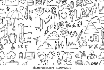 Vector Background Seamless pattern with hand drawn Business doodle