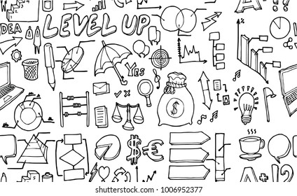 Vector Background Seamless pattern with hand drawn Business doodle