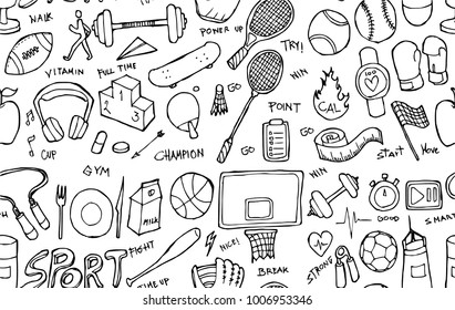 Vector Background Seamless pattern with hand drawn Sport doodle