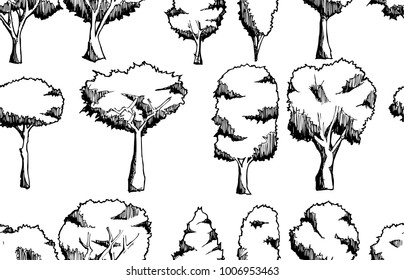 Vector Background Seamless pattern with hand drawn Tree doodle