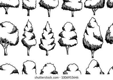 Vector Background Seamless pattern with hand drawn Tree doodle