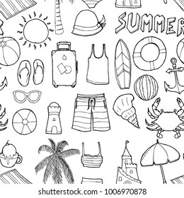 Vector Background Seamless pattern with hand drawn Summer doodle