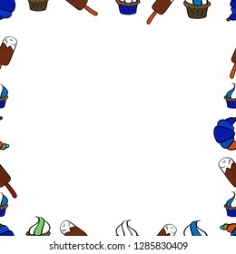 Vector Background seamless pattern with hand drawn Frame doodle. Doodles frame consists of brown, white and blue border. Seamless pattern.