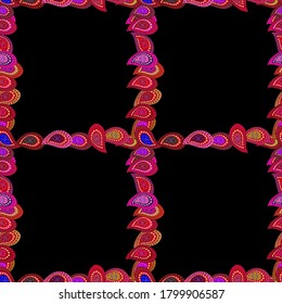 Vector Background seamless pattern with hand drawn Frame doodle. Seamless pattern. Doodles frame consists of brown, black and red border.