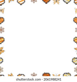 Vector Background seamless pattern with hand drawn Frame doodle. Seamless. Doodle frame consists of white, orange and black border.