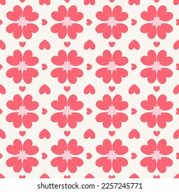 Vector background seamless pattern of red flowers with mini heart.Vector illustrations